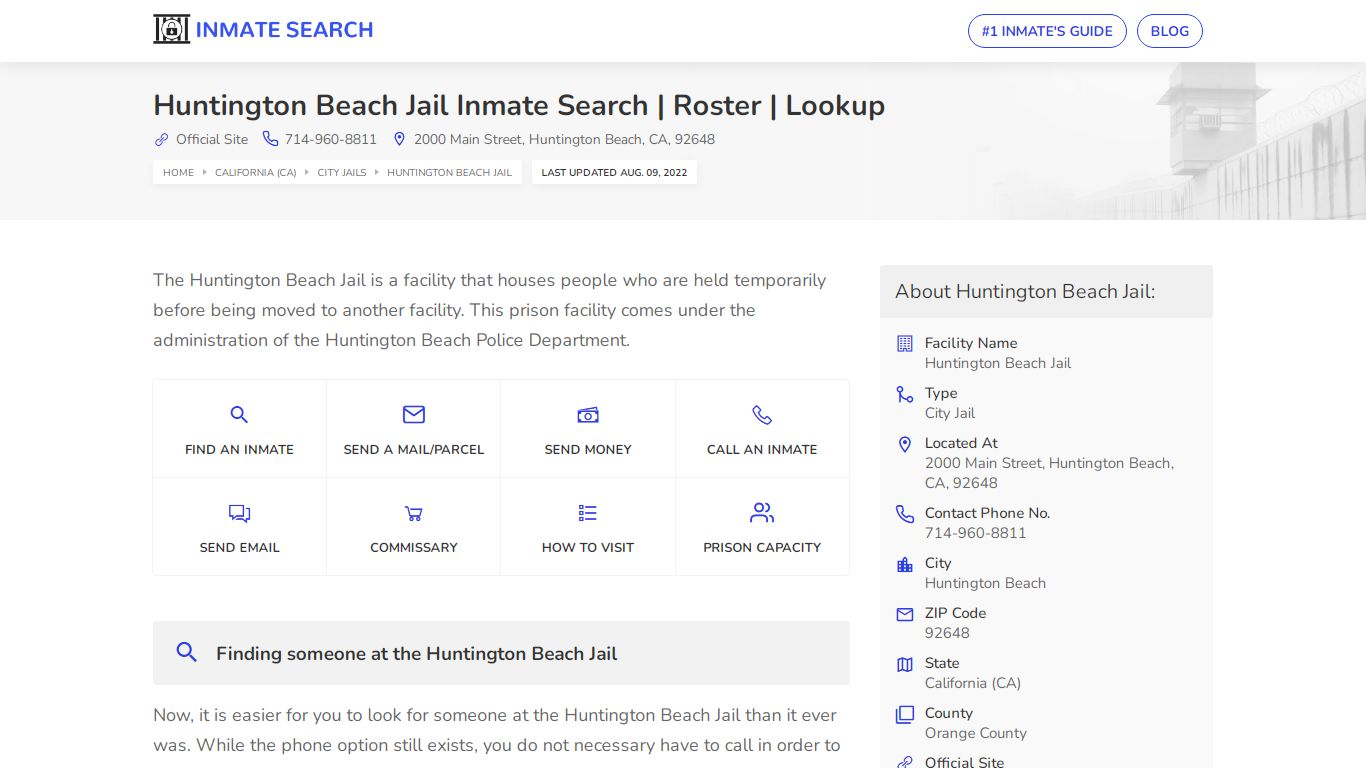 Huntington Beach Jail Inmate Search | Roster | Lookup