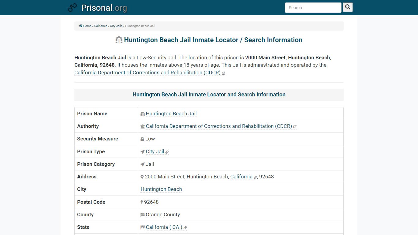 Huntington Beach Jail-Inmate Locator/Search Info, Phone ...