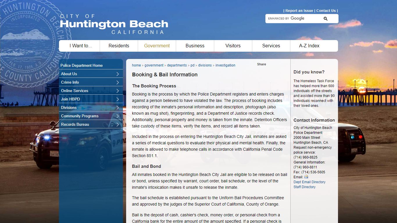 City of Huntington Beach, CA - Booking & Bail information